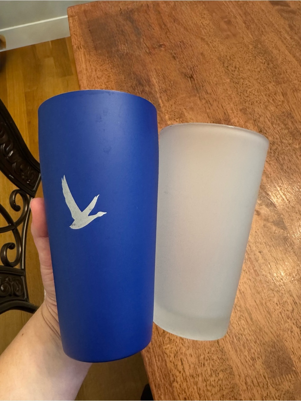 Vintage Grey Goose Matte Blue Stainless Steel Tumbler, Frosty Glass- HomeBar Set